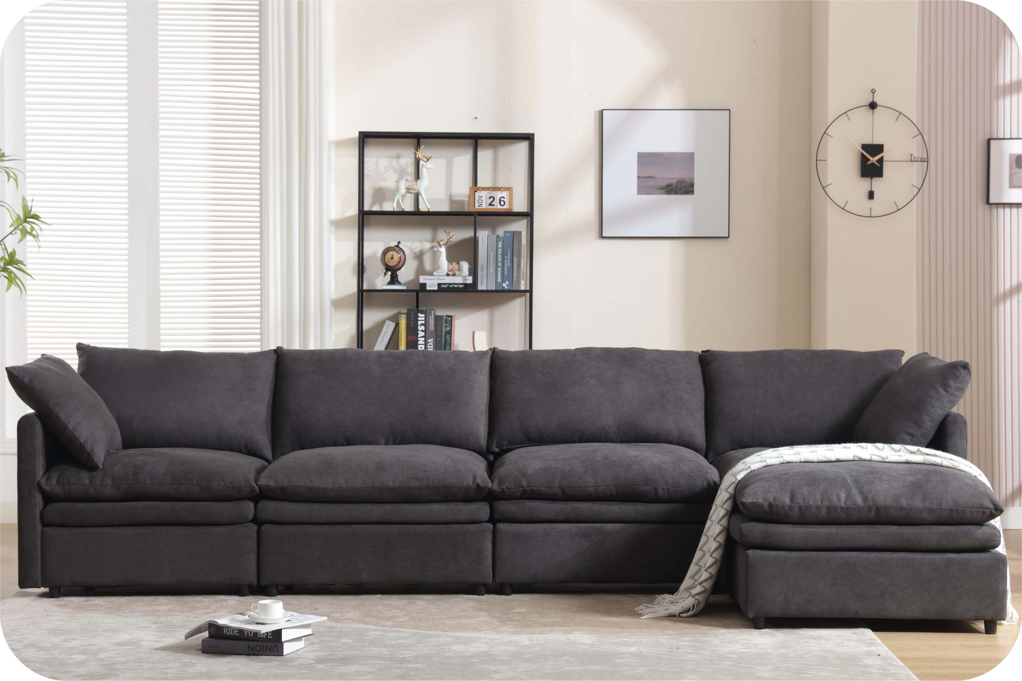 Modular Cloud Couch, U Shaped Sectional Sofa with Ottoman, Gray