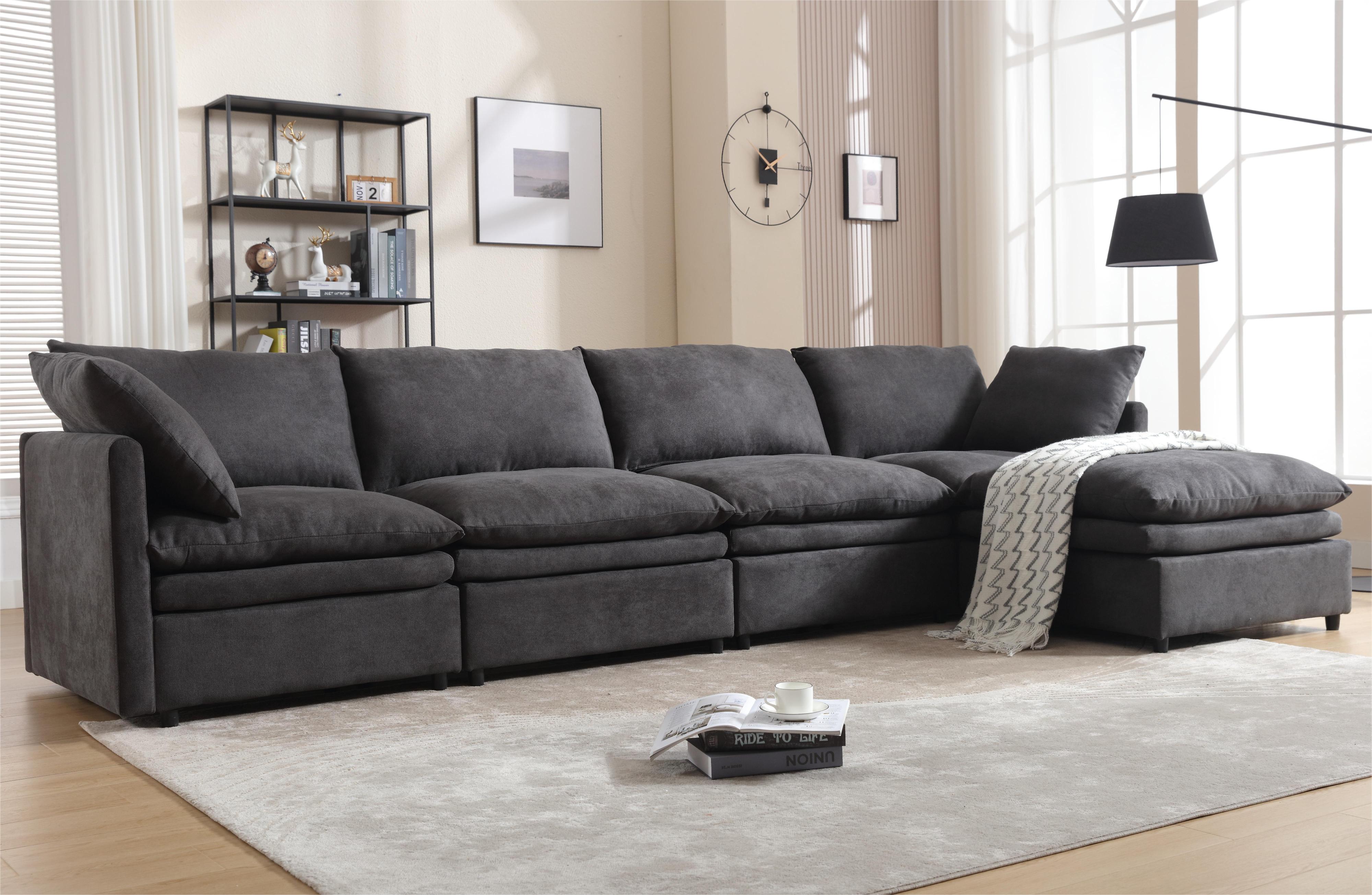 Modular Cloud Couch, U Shaped Sectional Sofa with Ottoman, Gray