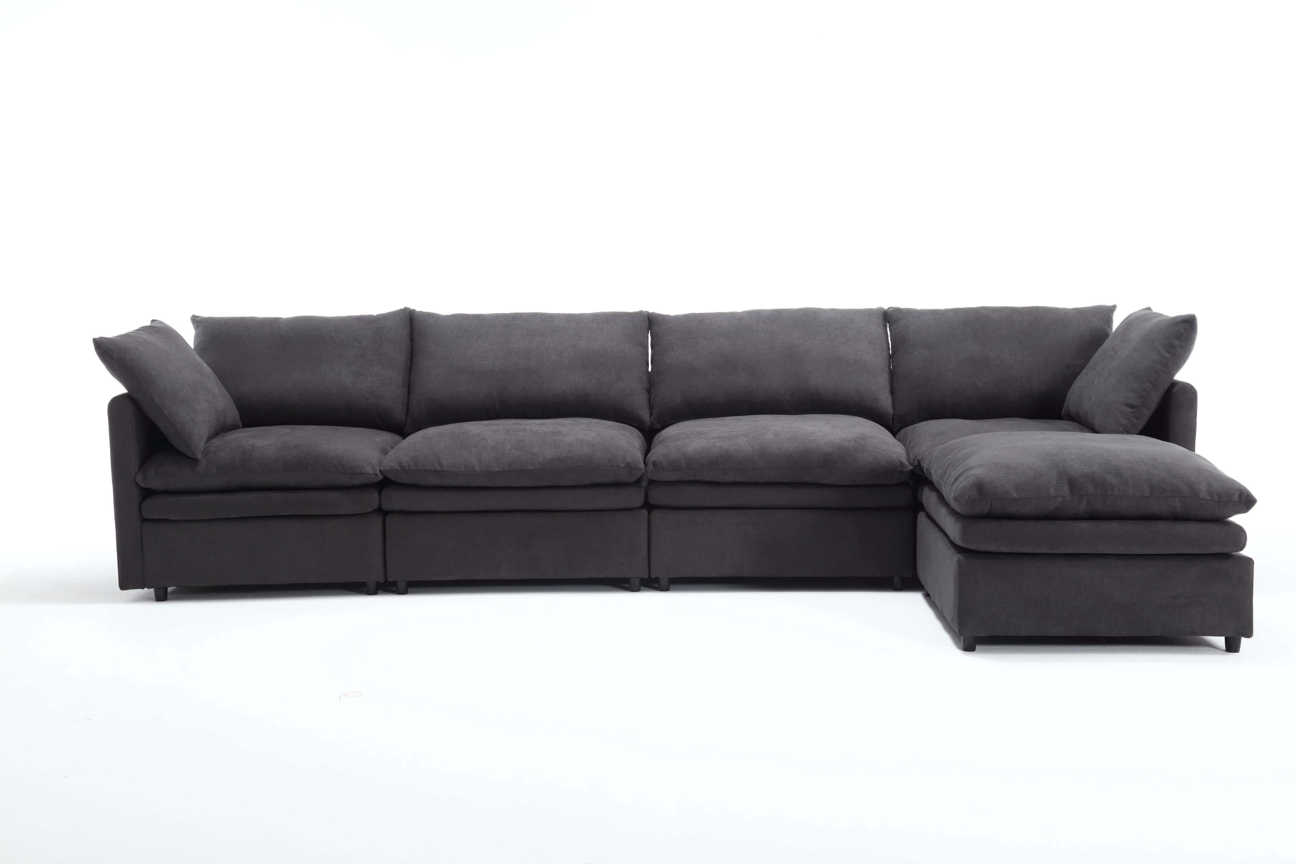 Modular Cloud Couch, U Shaped Sectional Sofa with Ottoman, Gray