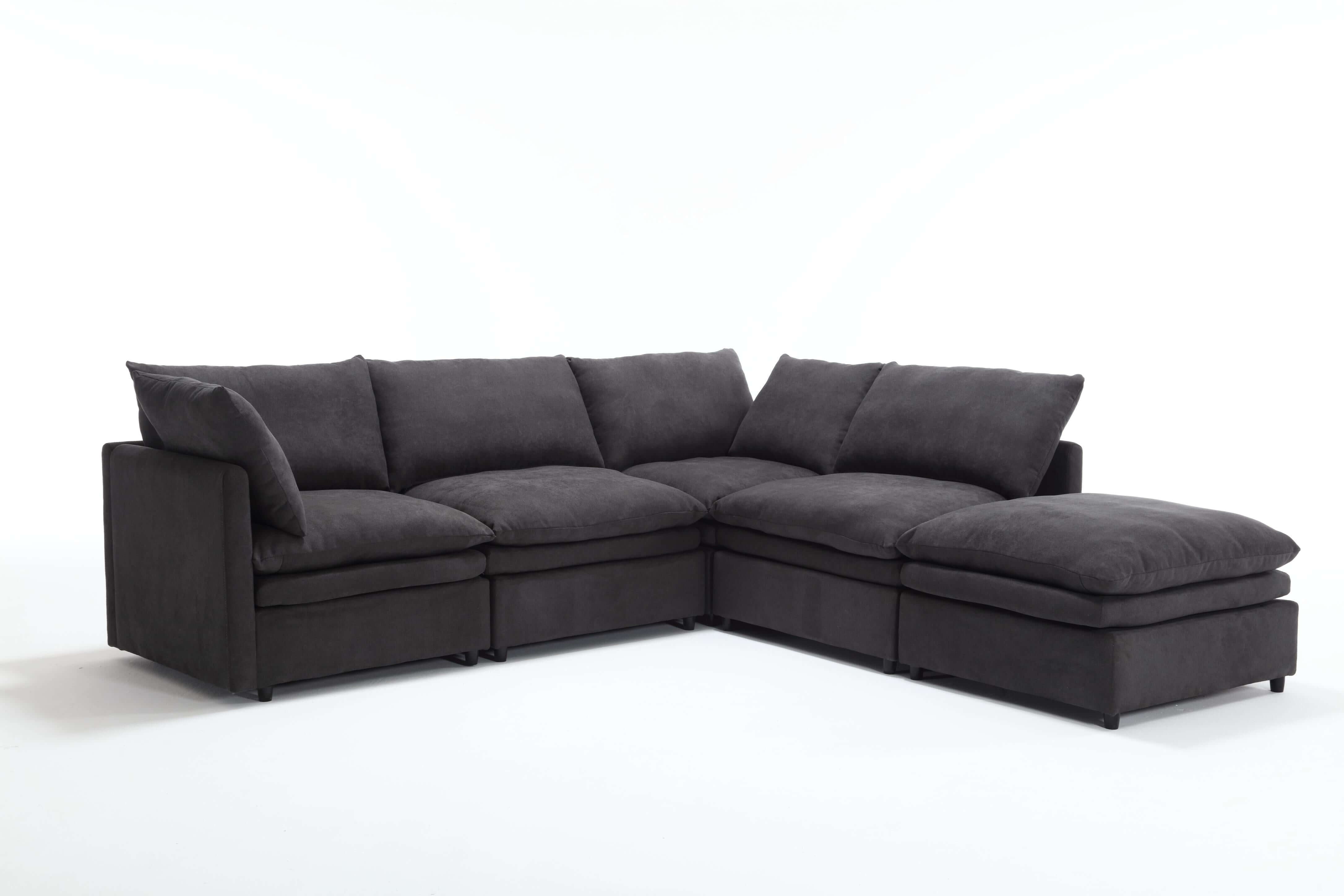 Modular Cloud Couch, U Shaped Sectional Sofa with Ottoman, Gray