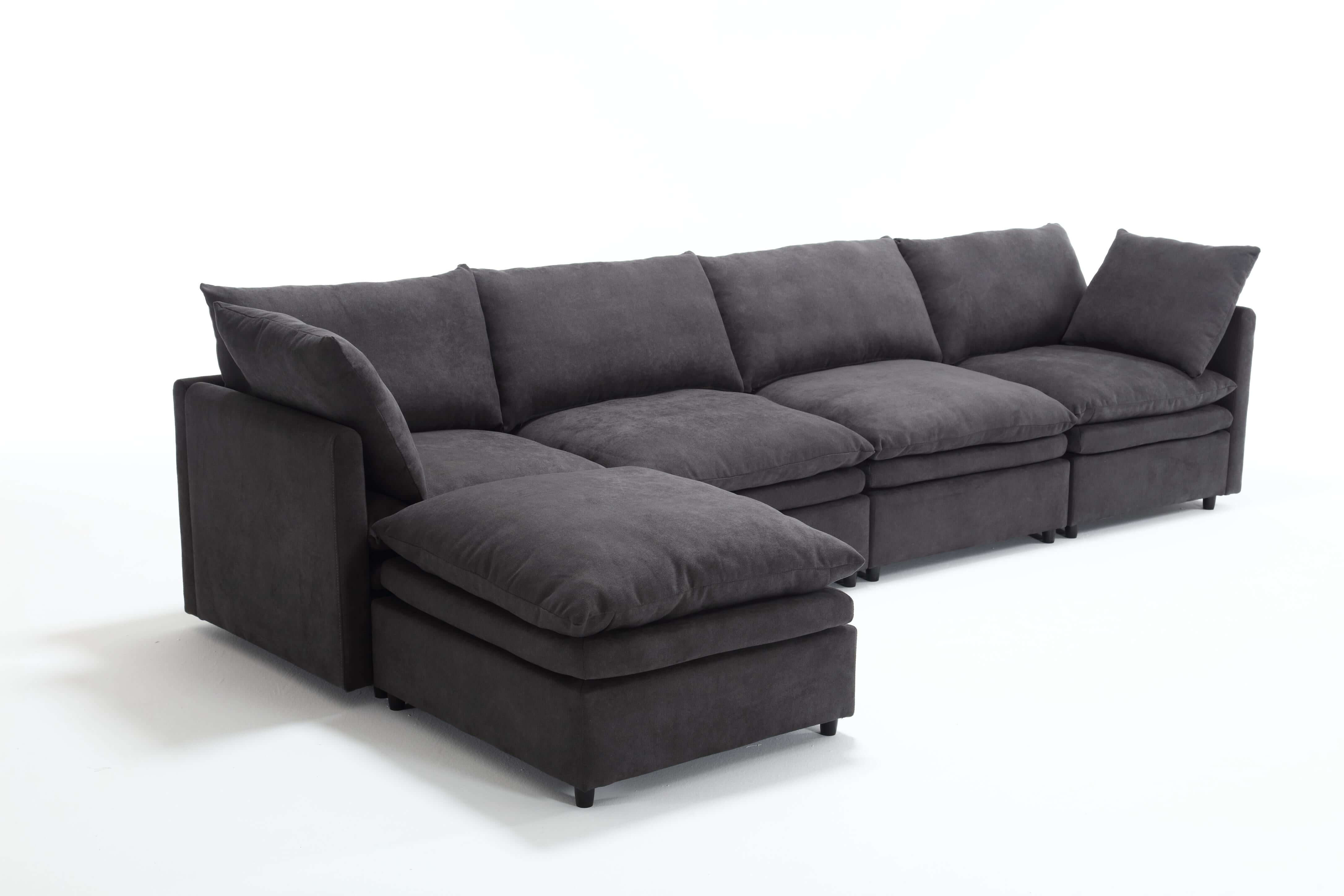 Modular Cloud Couch, U Shaped Sectional Sofa with Ottoman, Gray