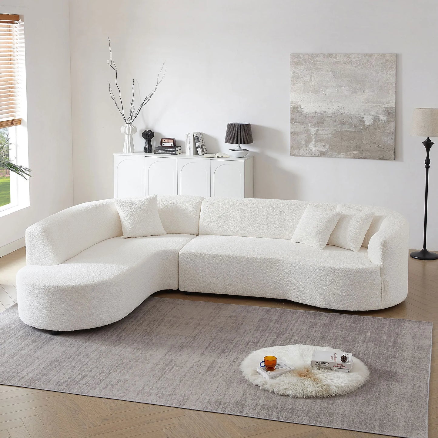 Luxury Curved Sofa, White Sectional Couch with Chaise