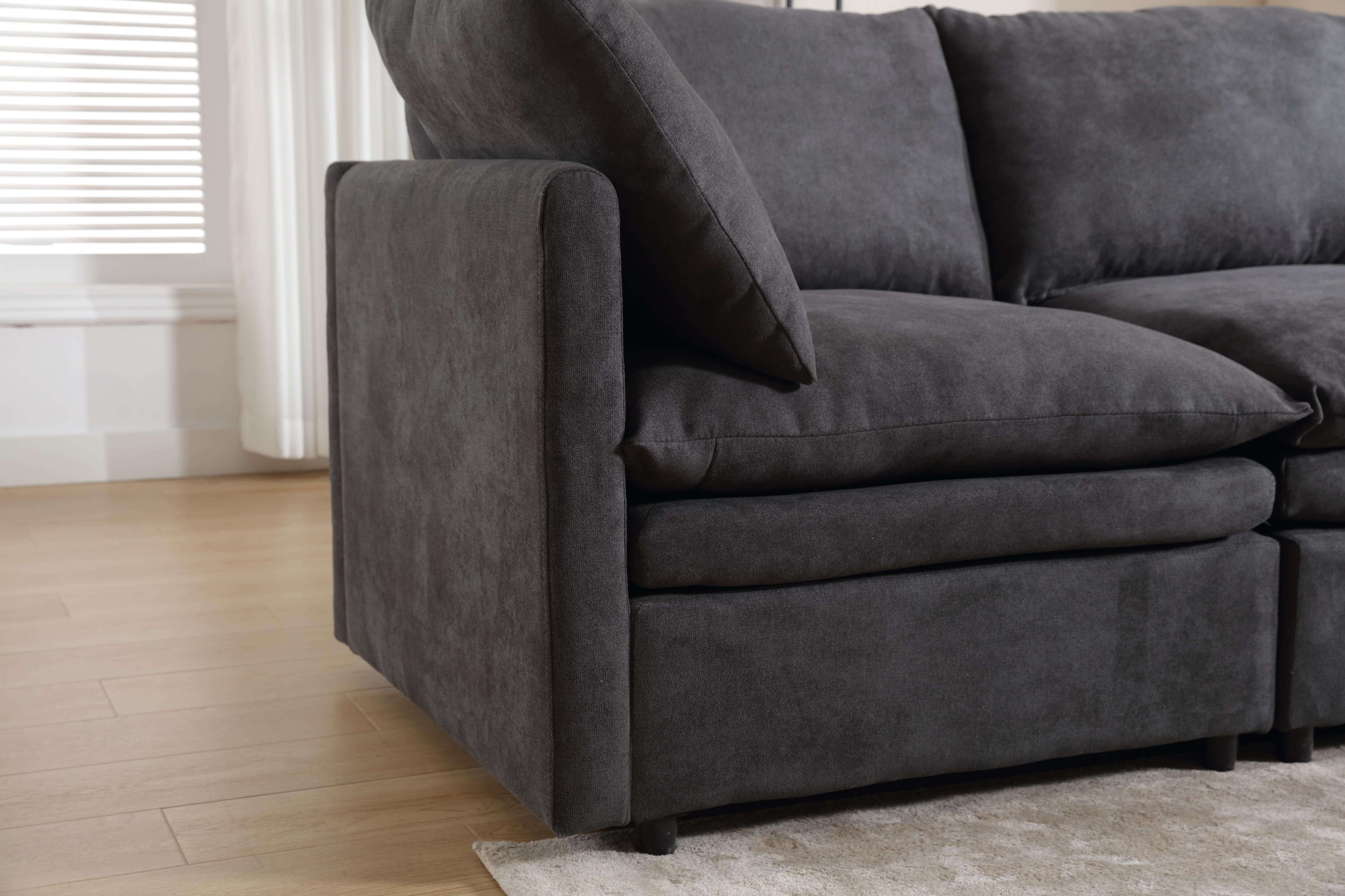 Modular Cloud Couch, U Shaped Sectional Sofa with Ottoman, Gray