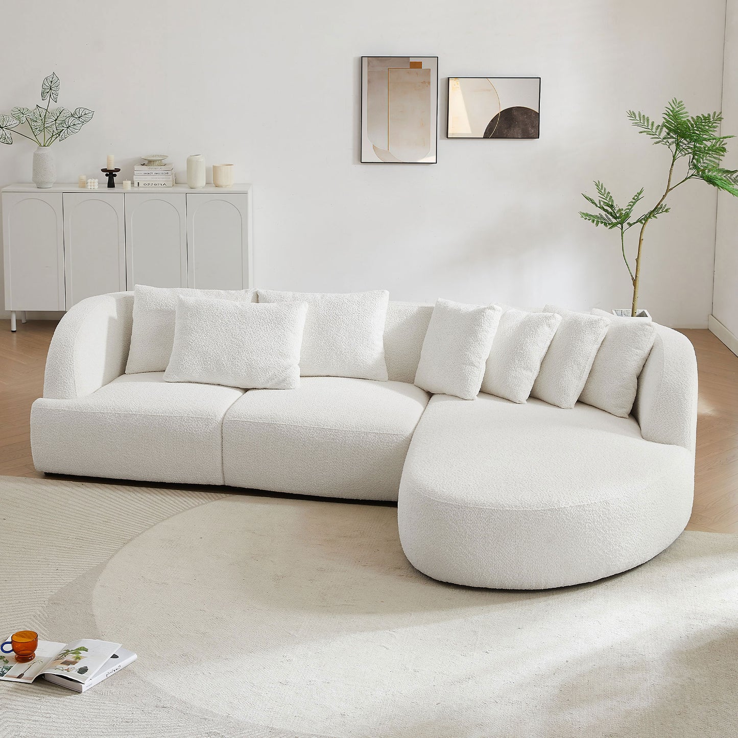 Deep Seat Couch with Chaise Lounge, Curved Corner Sectional, Beige