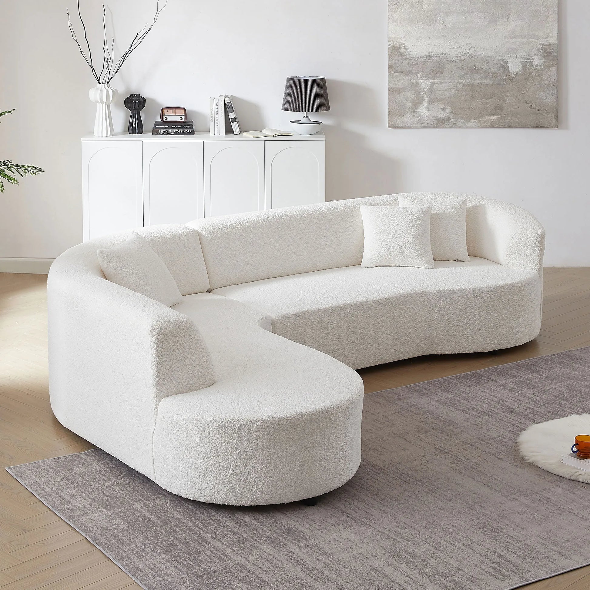 Luxury Curved Sofa, White Sectional Couch with Chaise