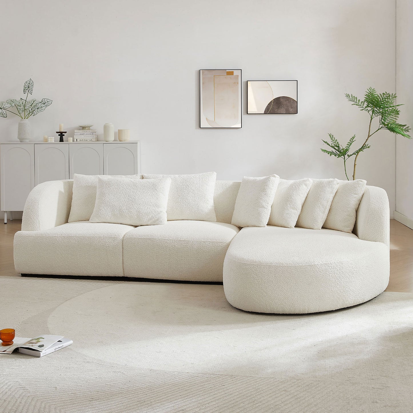 Deep Seat Couch with Chaise Lounge, Curved Corner Sectional, Beige