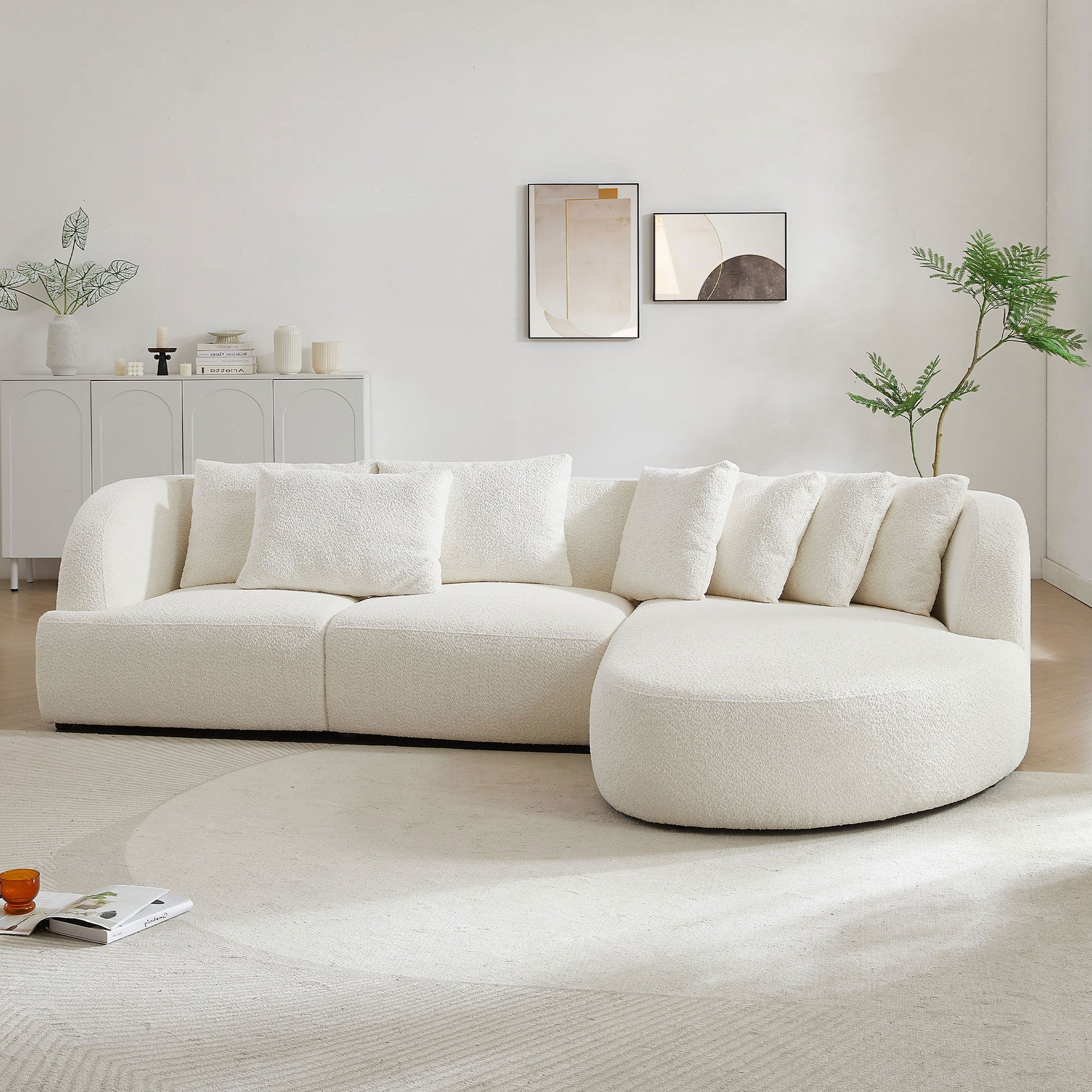 Deep Seat Couch with Chaise Lounge, Curved Corner Sectional, Beige