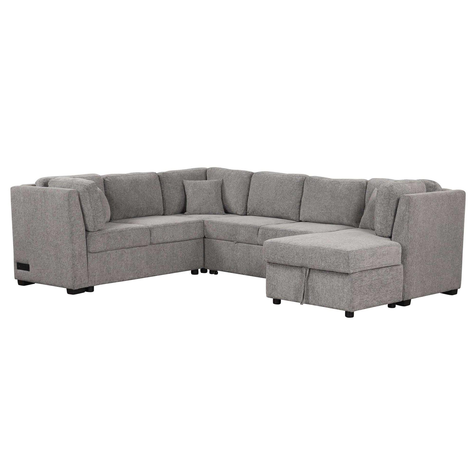 Louie Sectional Sleeper Sofa, Couch with Chaise and Storage - Gray
