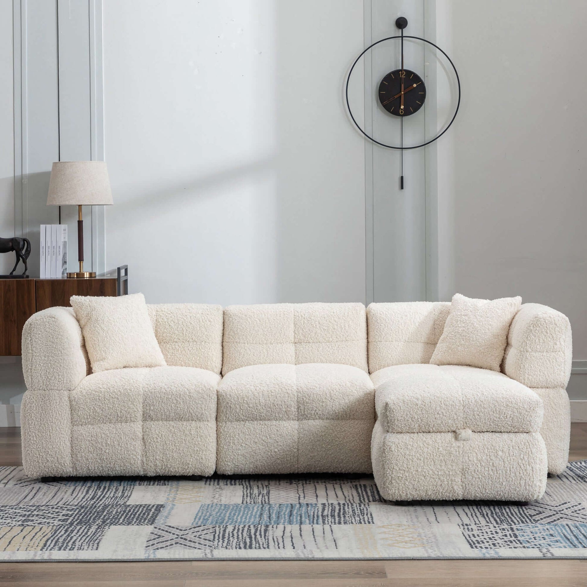 Small Couch, Sectional with Ottoman - Beige
