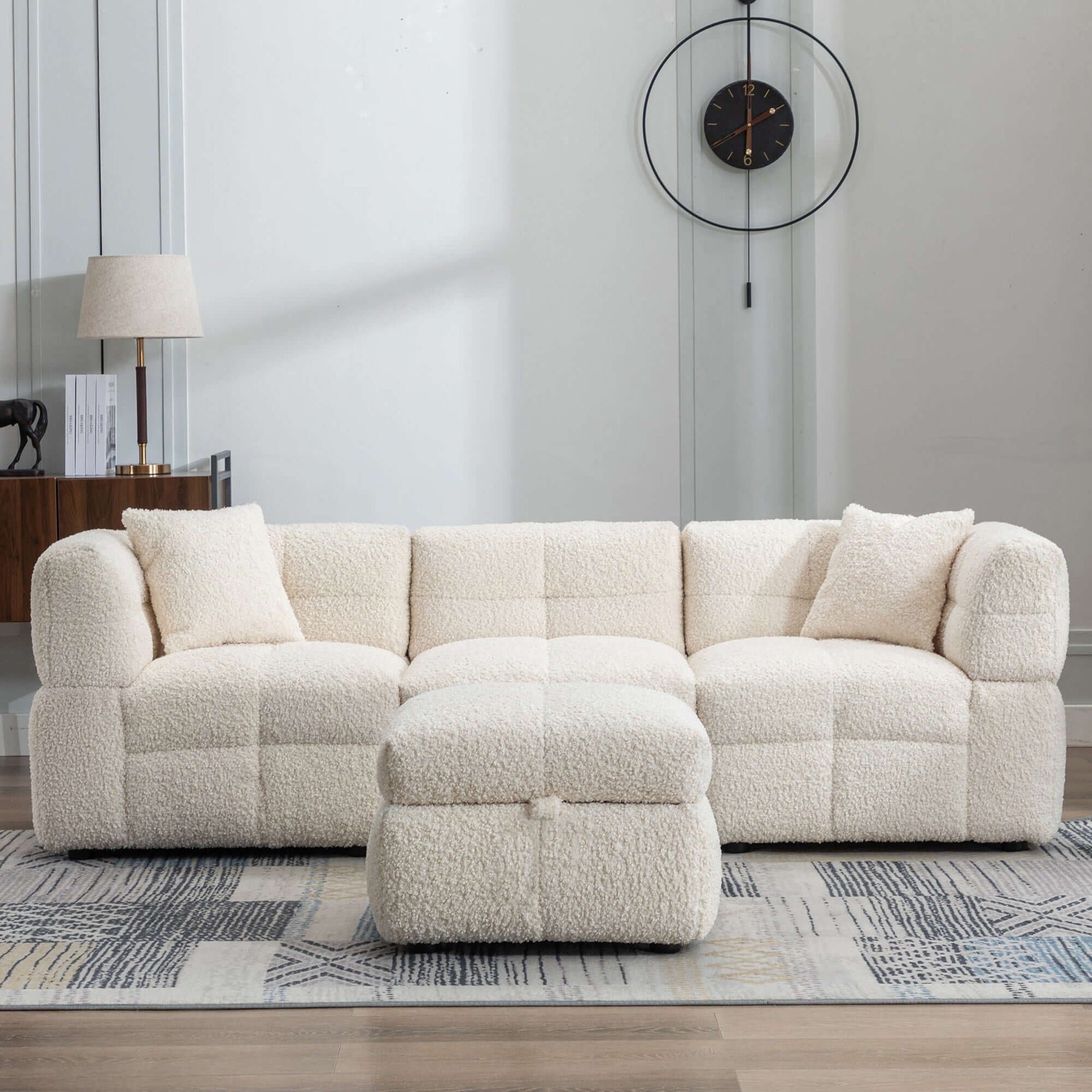 Small Couch, Sectional with Ottoman - Beige
