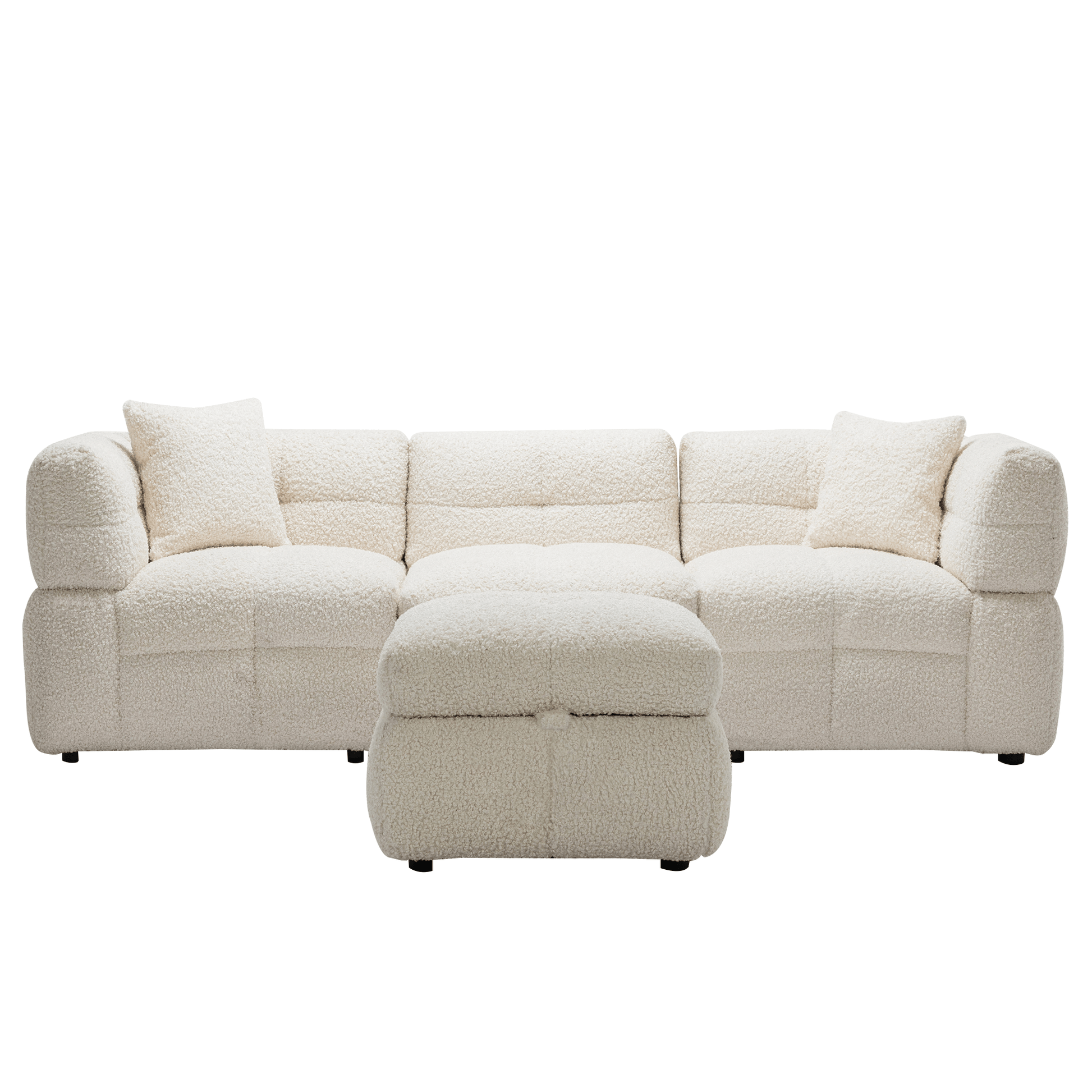 Small Couch, Sectional with Ottoman - Beige