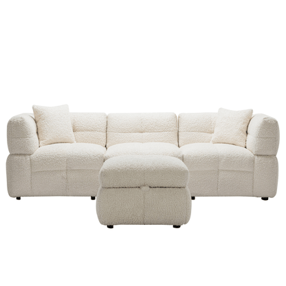 Small Couch, Sectional with Ottoman - Beige