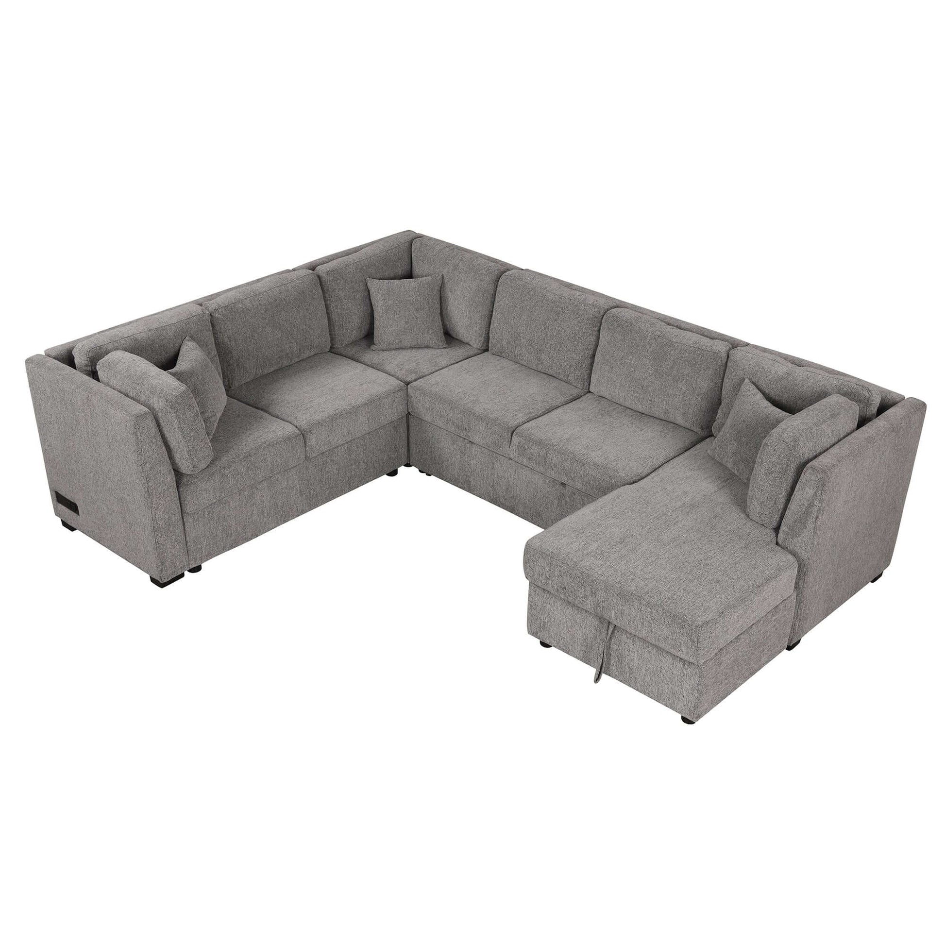 Louie Sectional Sleeper Sofa, Couch with Chaise and Storage - Gray