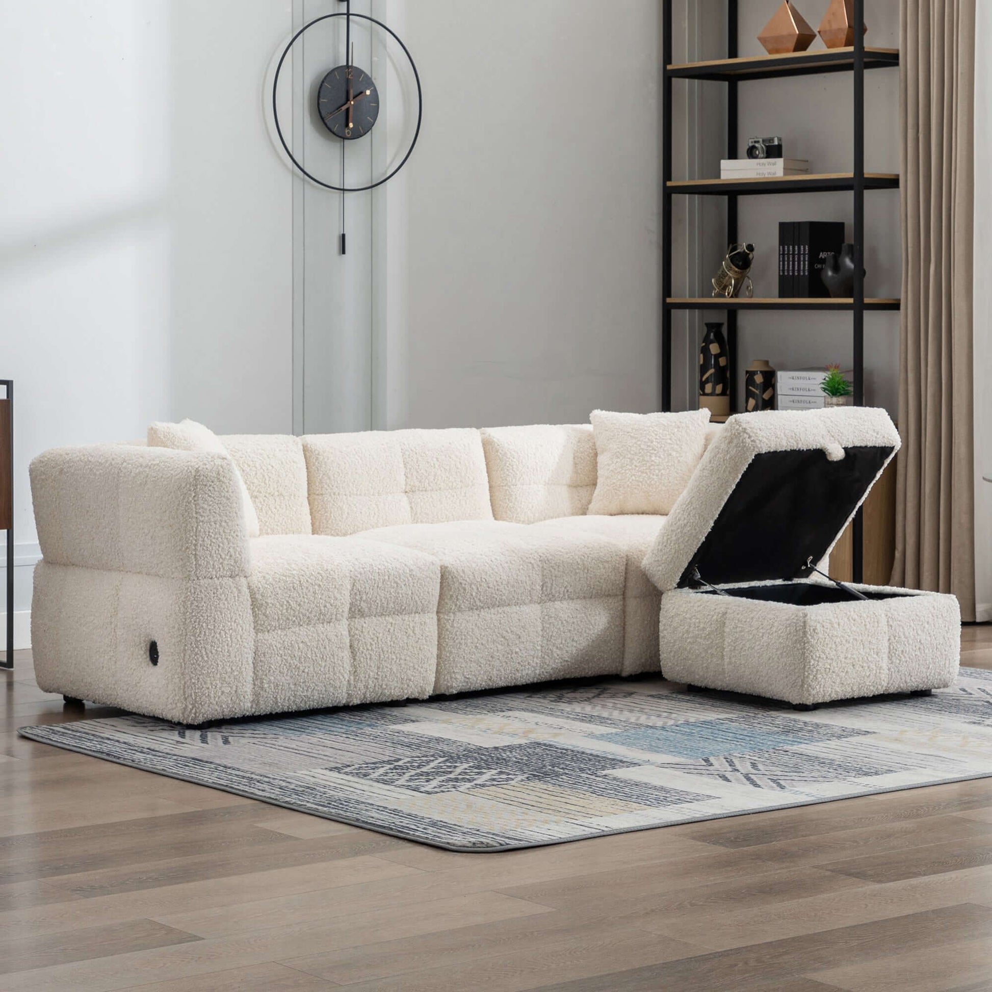 Small Couch, Sectional with Ottoman - Beige