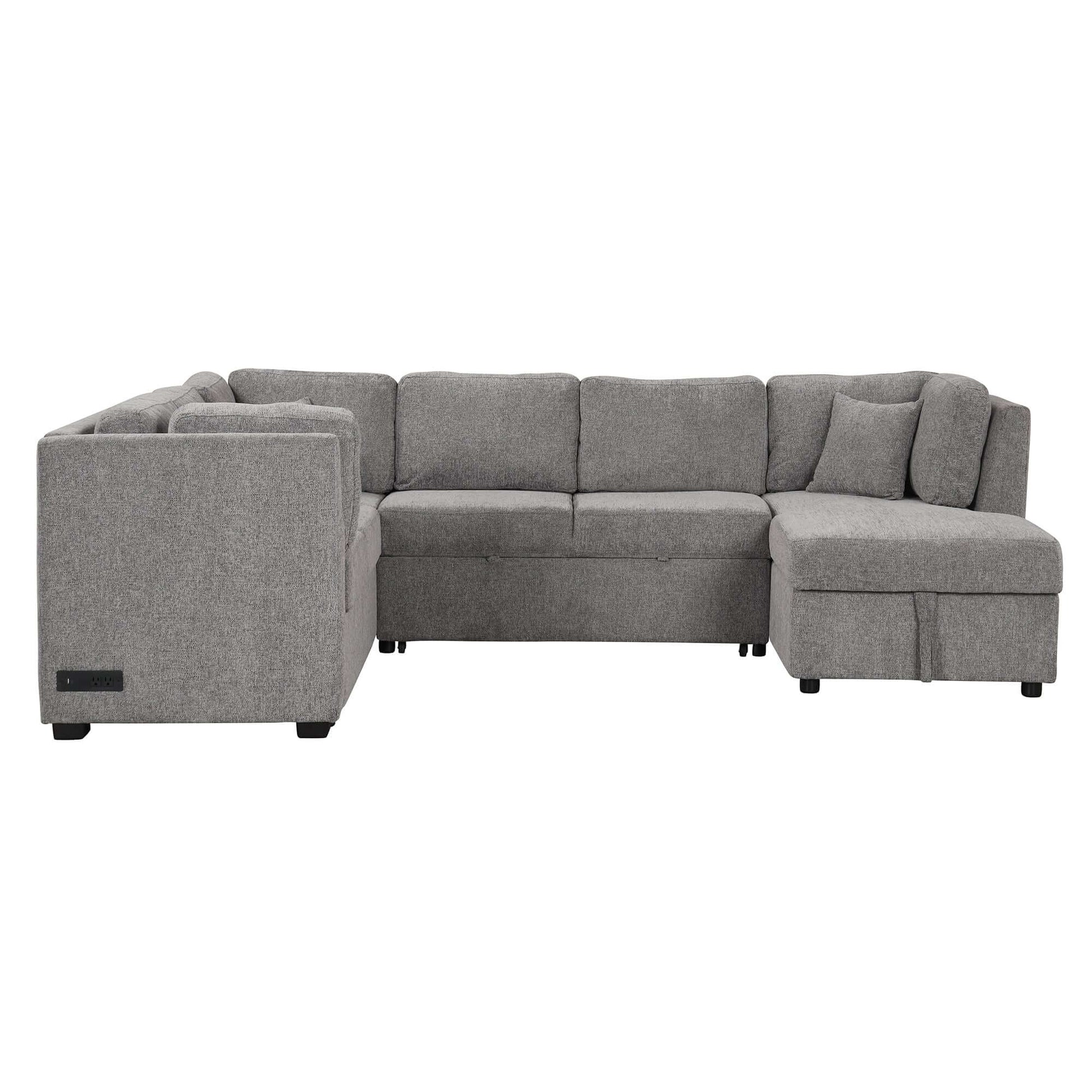 Louie Sectional Sleeper Sofa, Couch with Chaise and Storage - Gray