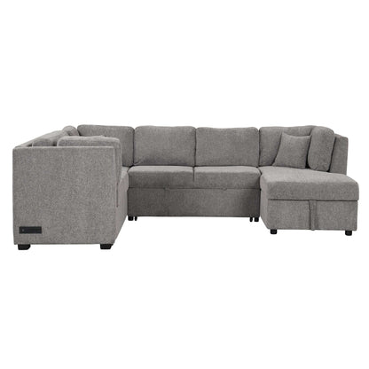 Louie Sectional Sleeper Sofa, Couch with Chaise and Storage - Gray