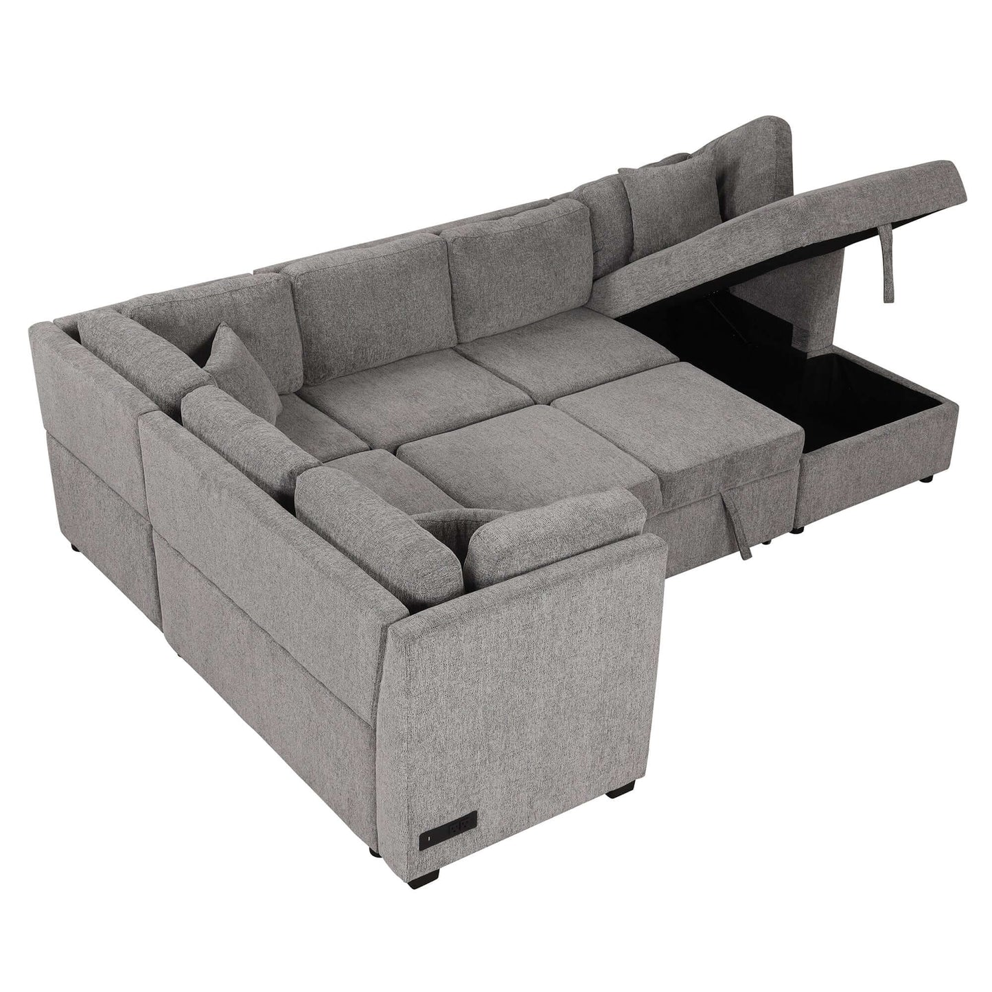 Louie Sectional Sleeper Sofa, Couch with Chaise and Storage - Gray