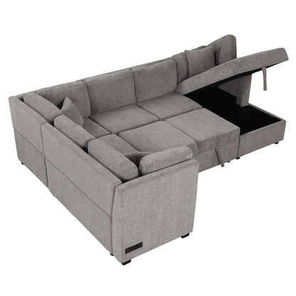 Louie Sectional Sleeper Sofa, Couch with Chaise and Storage - Gray