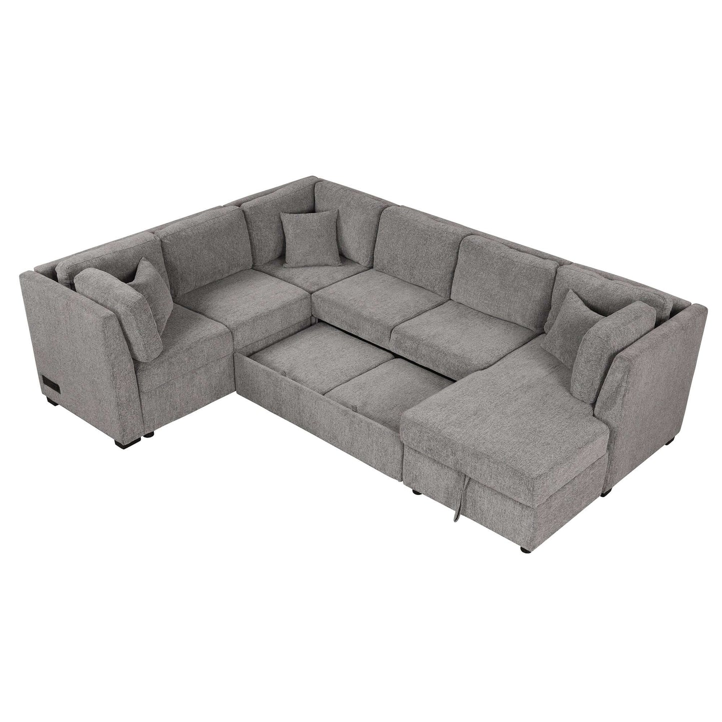 Louie Sectional Sleeper Sofa, Couch with Chaise and Storage - Gray