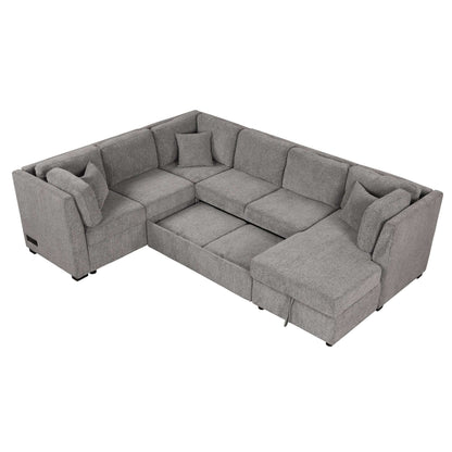 Louie Sectional Sleeper Sofa, Couch with Chaise and Storage - Gray
