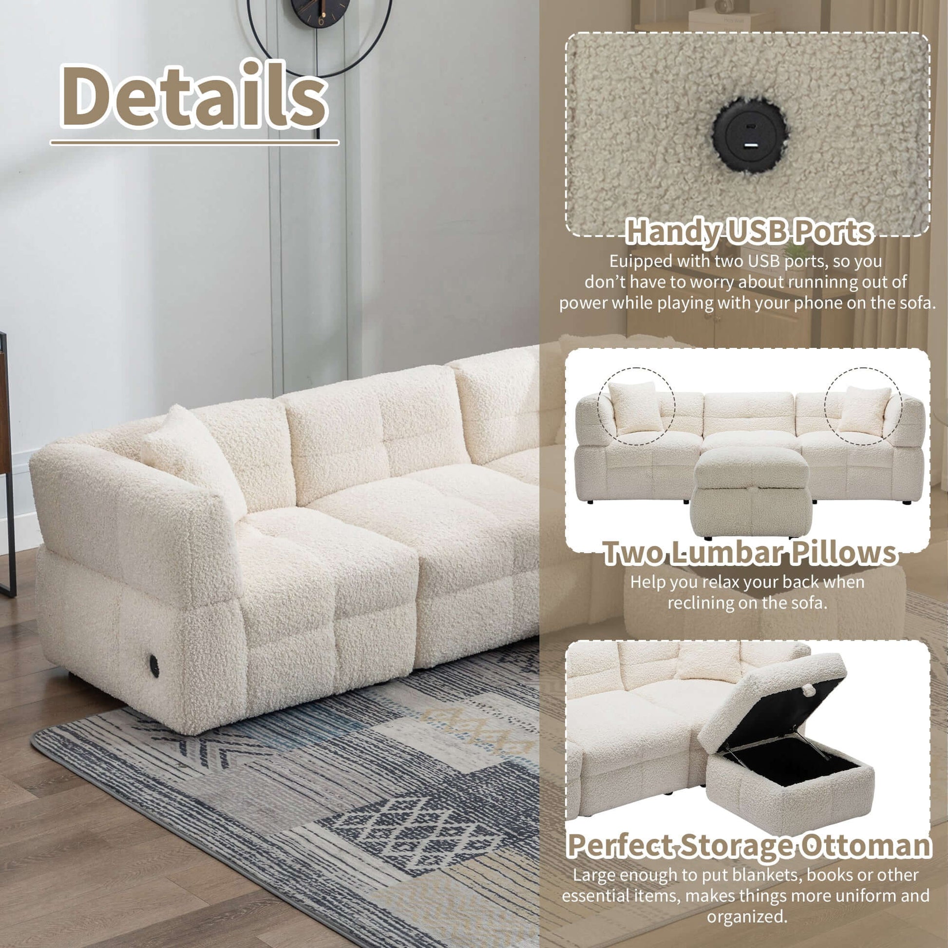 Small Couch, Sectional with Ottoman - Beige