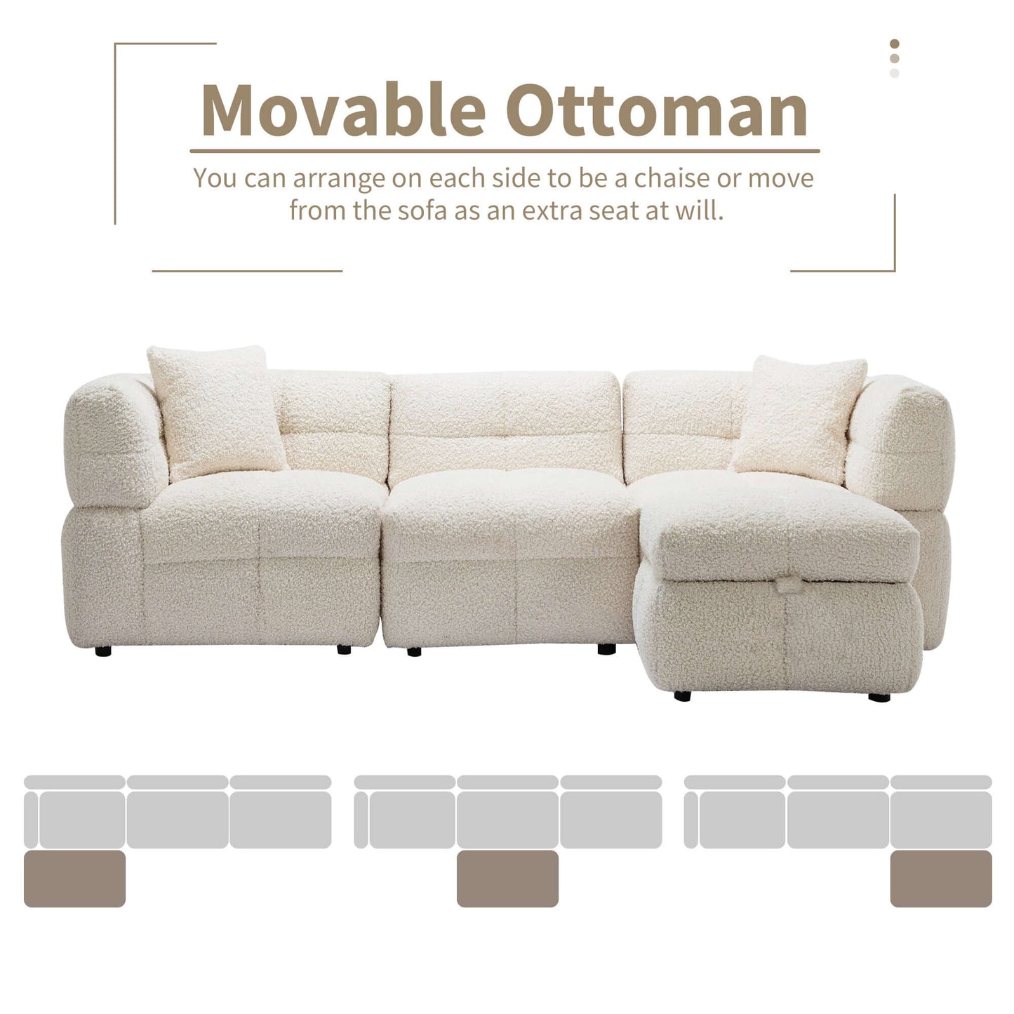 Small Couch, Sectional with Ottoman - Beige