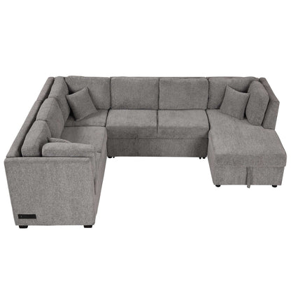 Louie Sectional Sleeper Sofa, Couch with Chaise and Storage - Gray