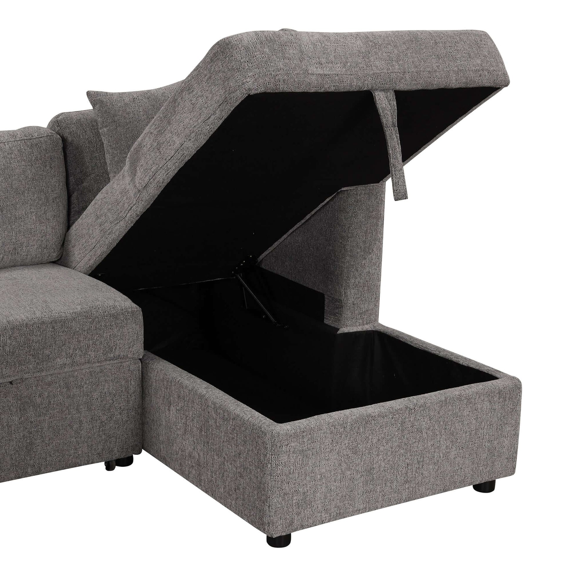 Louie Sectional Sleeper Sofa, Couch with Chaise and Storage - Gray