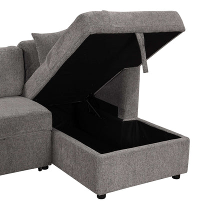 Louie Sectional Sleeper Sofa, Couch with Chaise and Storage - Gray