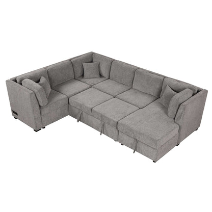 Louie Sectional Sleeper Sofa, Couch with Chaise and Storage - Gray