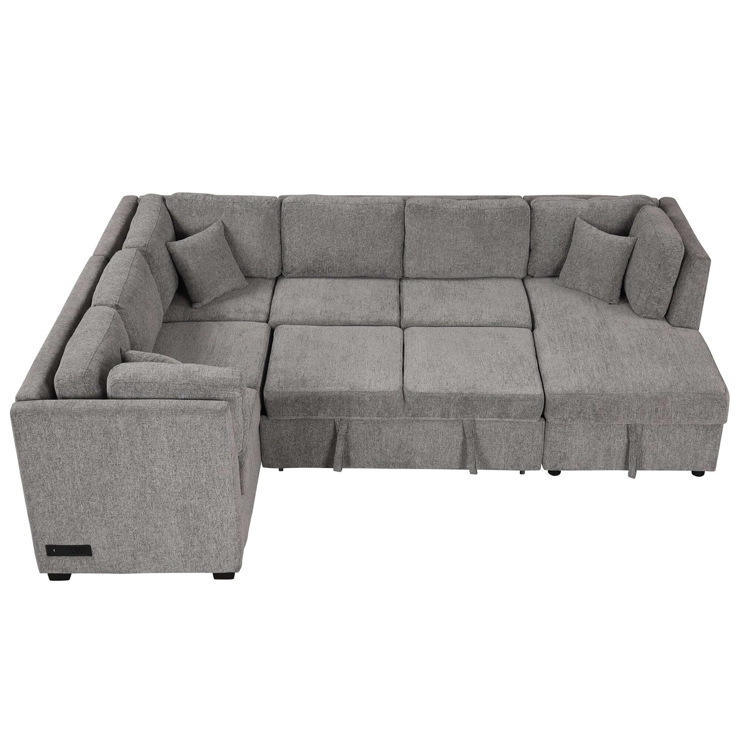 Louie Sectional Sleeper Sofa, Couch with Chaise and Storage - Gray