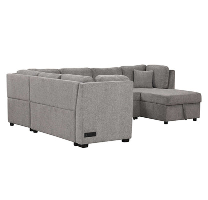 Louie Sectional Sleeper Sofa, Couch with Chaise and Storage - Gray