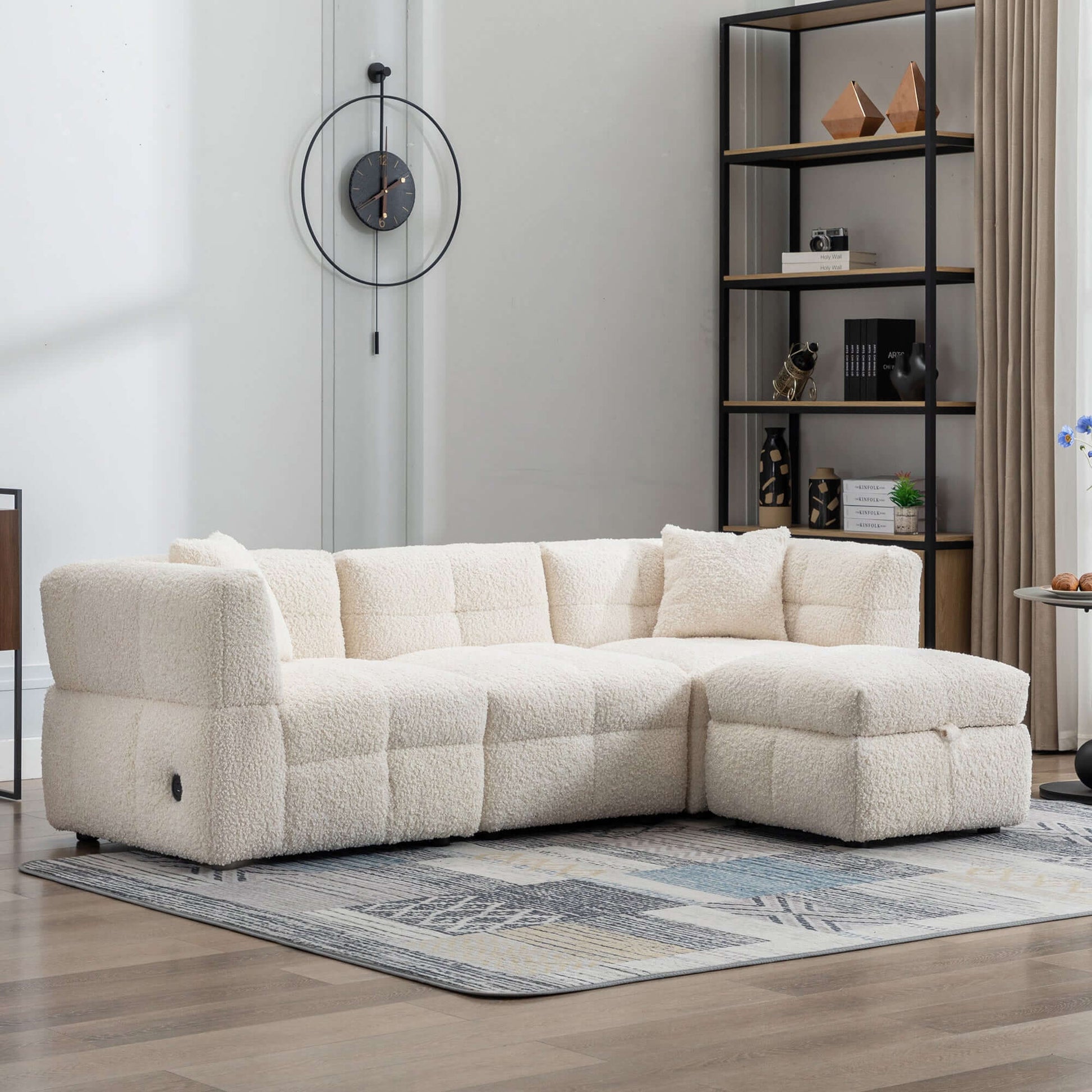 Small Couch, Sectional with Ottoman - Beige