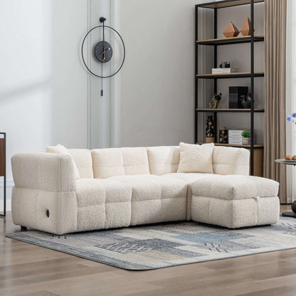 Small Couch, Sectional with Ottoman - Beige