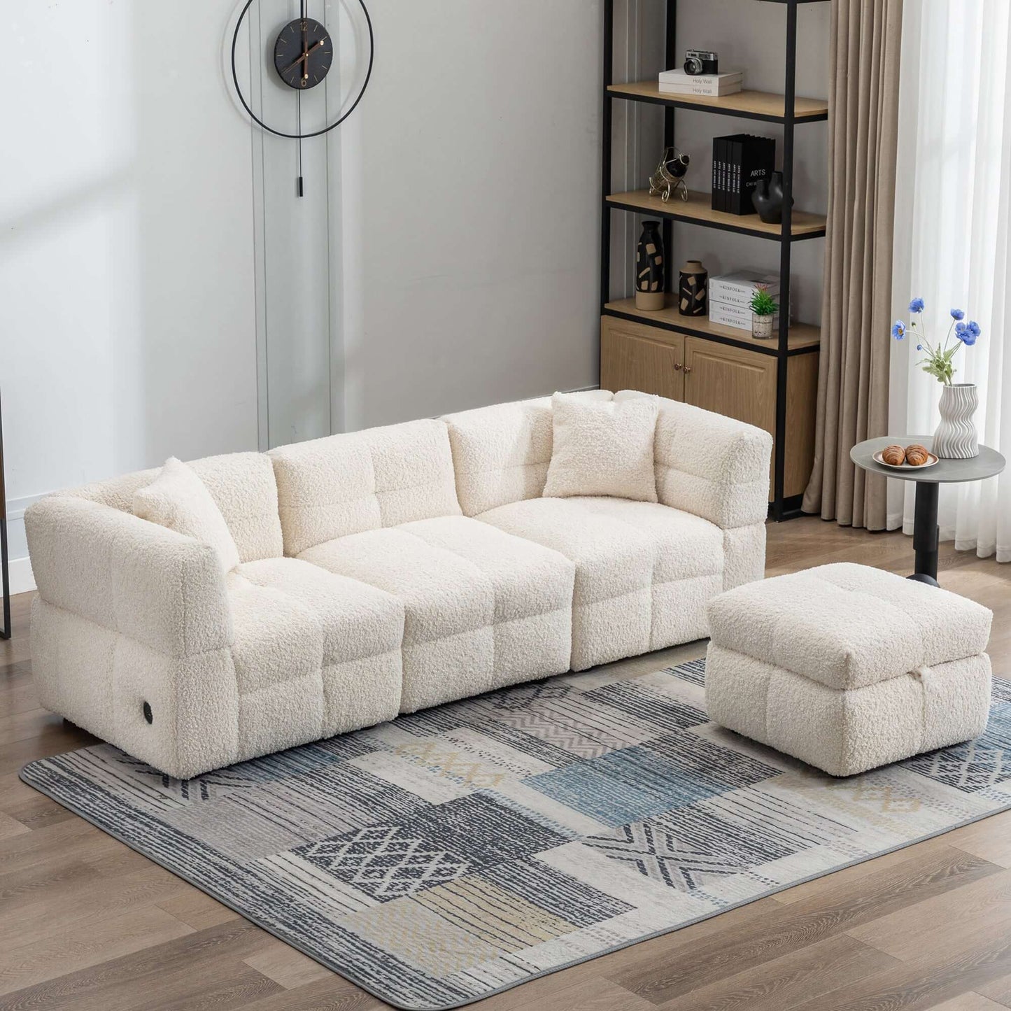 Small Couch, Sectional with Ottoman - Beige