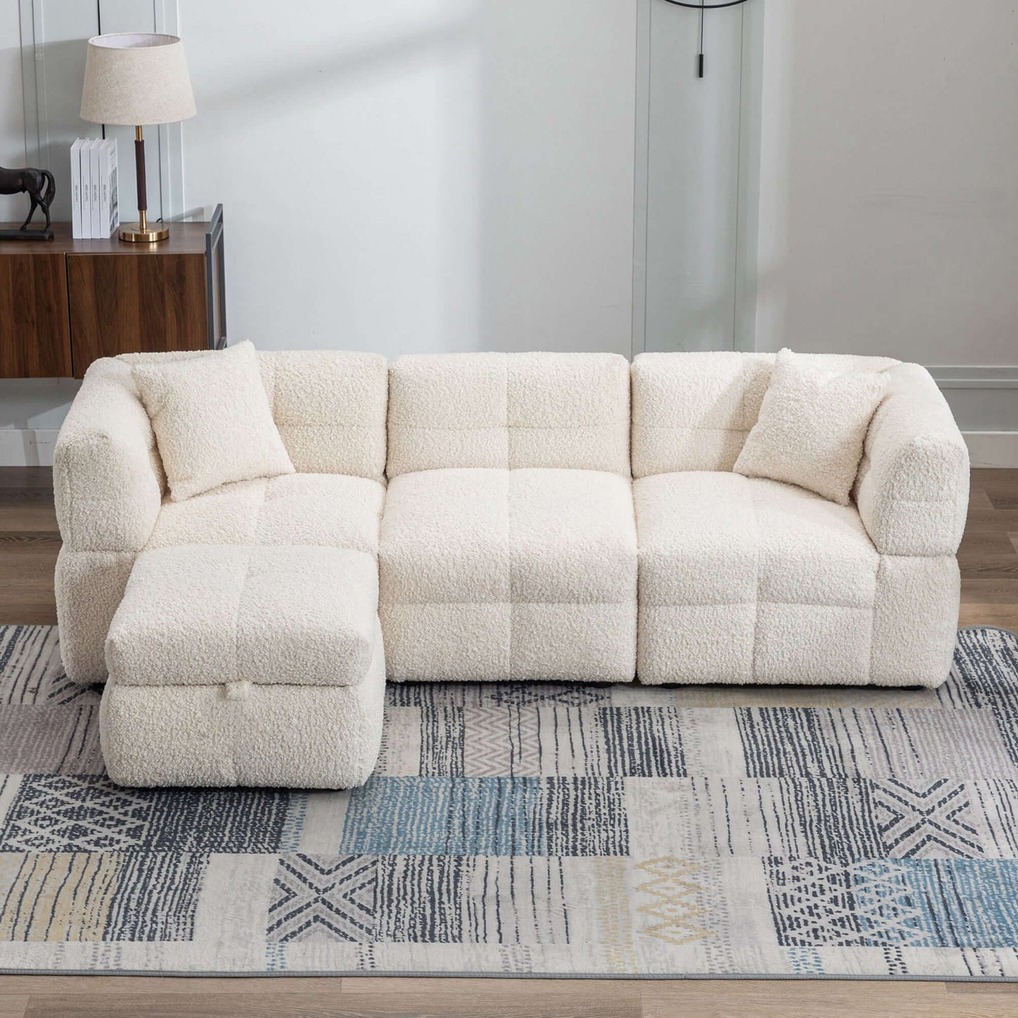 Small Couch, Sectional with Ottoman - Beige