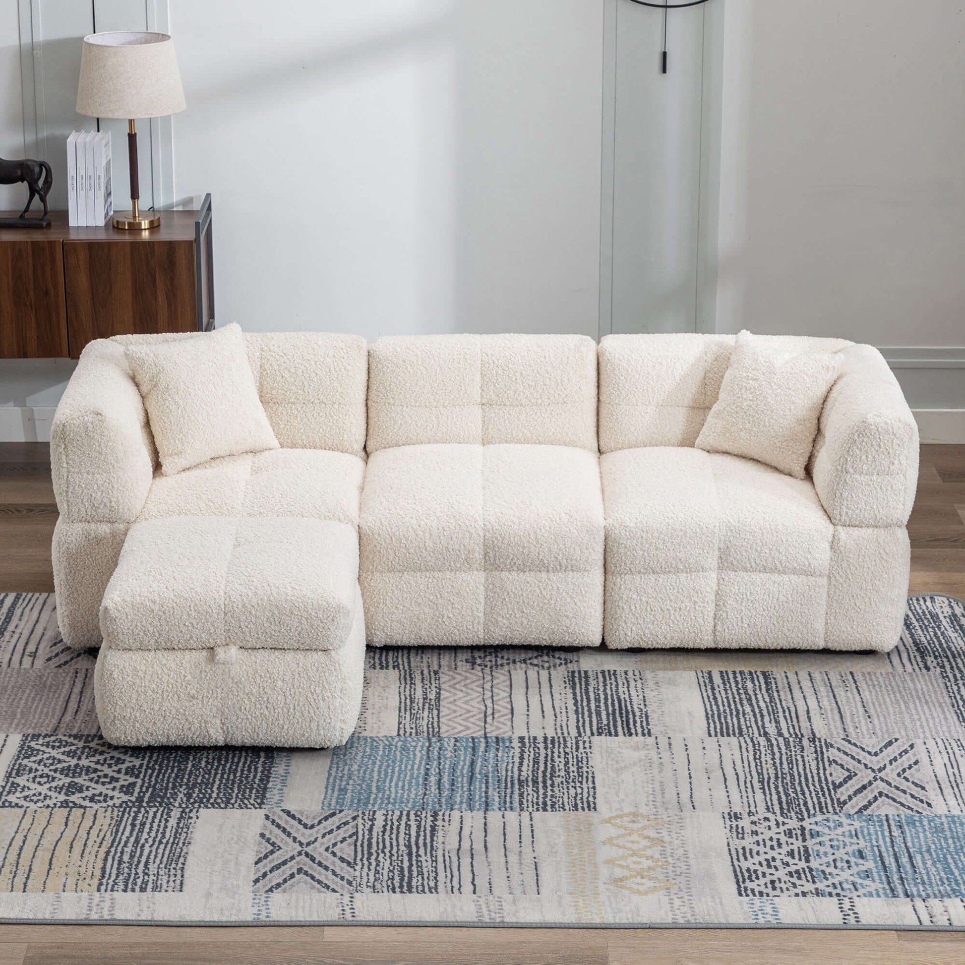 Small Couch, Sectional with Ottoman - Beige