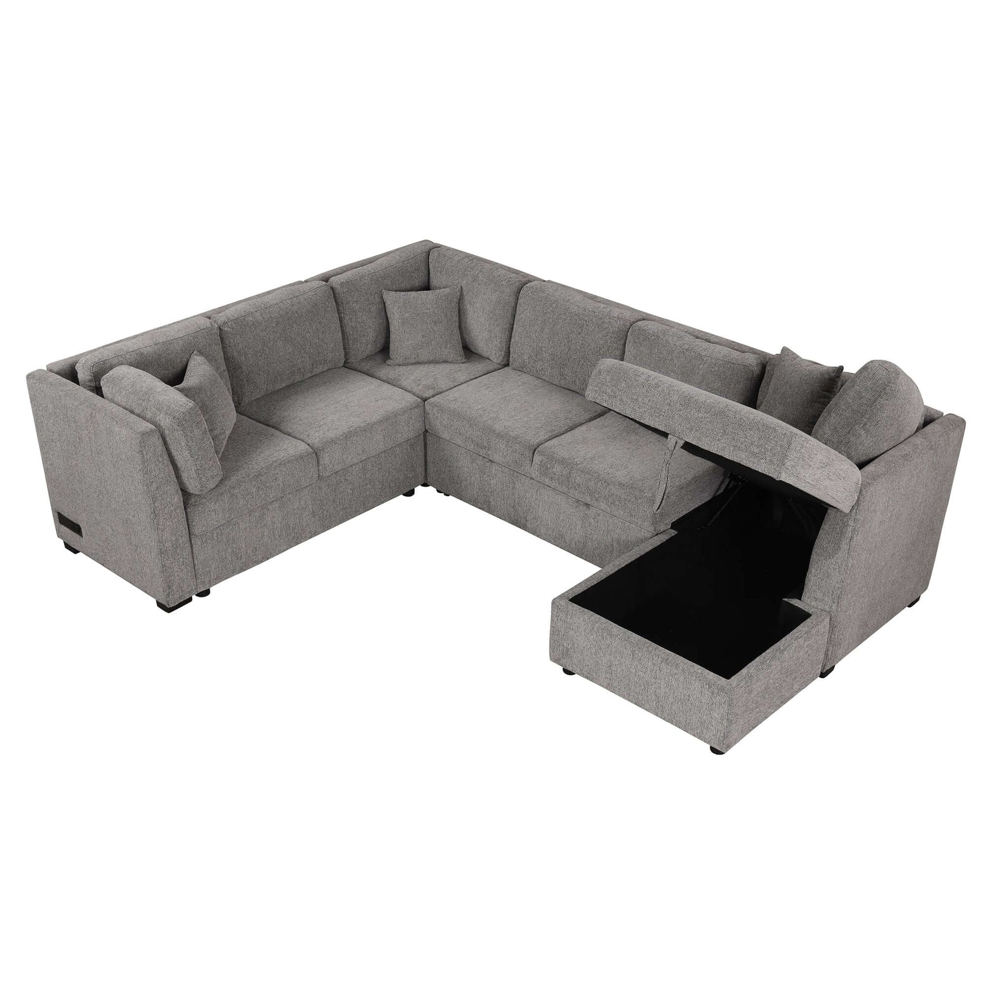 Louie Sectional Sleeper Sofa, Couch with Chaise and Storage - Gray