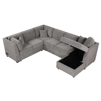 Louie Sectional Sleeper Sofa, Couch with Chaise and Storage - Gray