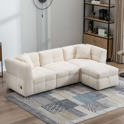 Small Couch, Sectional with Ottoman - Beige