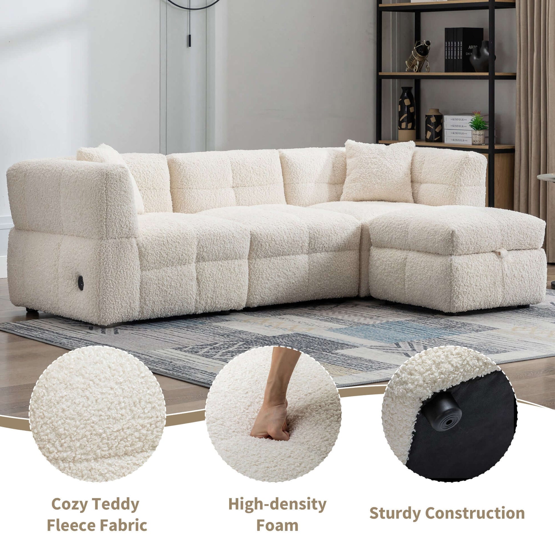 Small Couch, Sectional with Ottoman - Beige