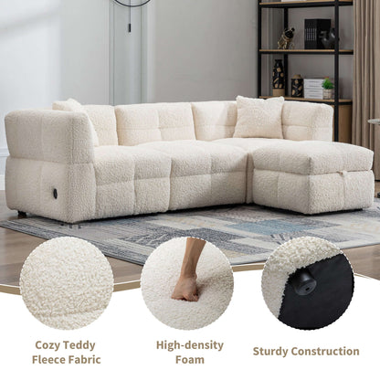 Small Couch, Sectional with Ottoman - Beige