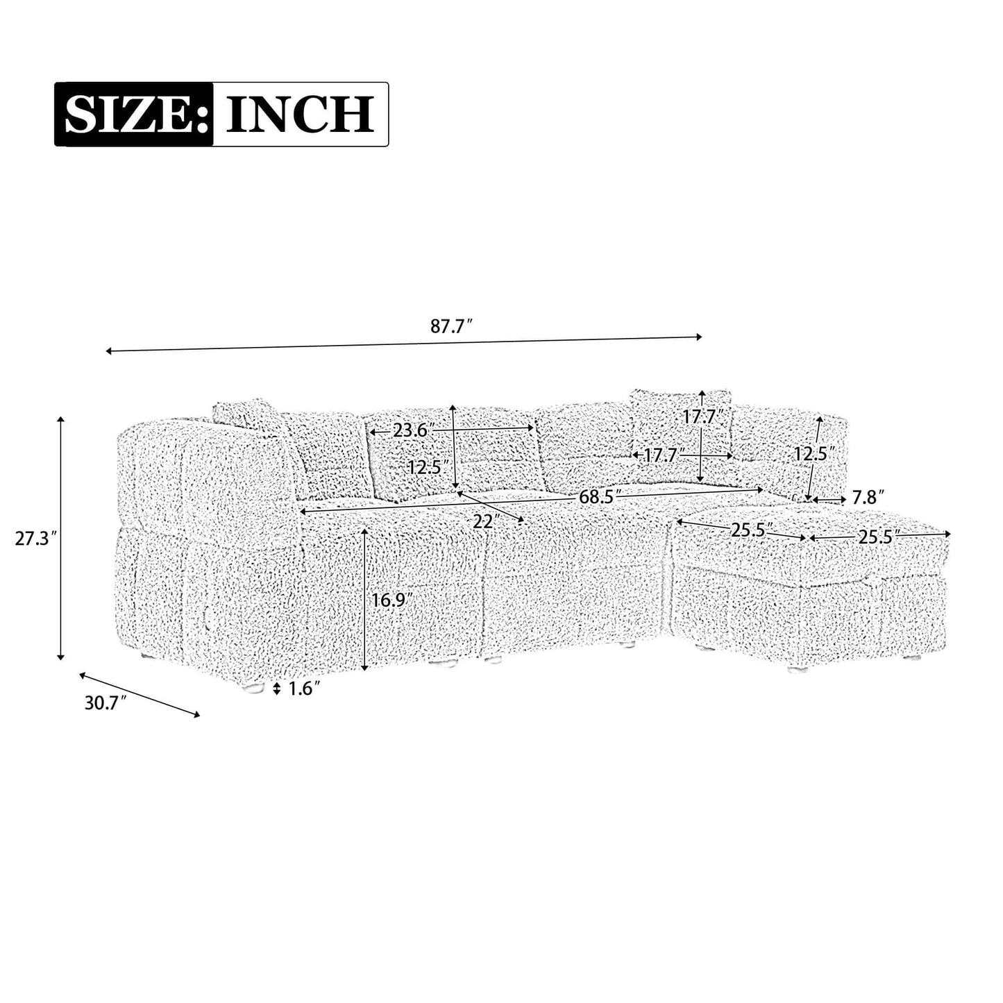 Small Couch, Sectional with Ottoman - Beige