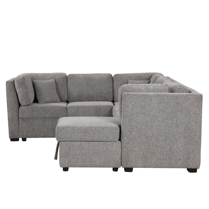 Louie Sectional Sleeper Sofa, Couch with Chaise and Storage - Gray