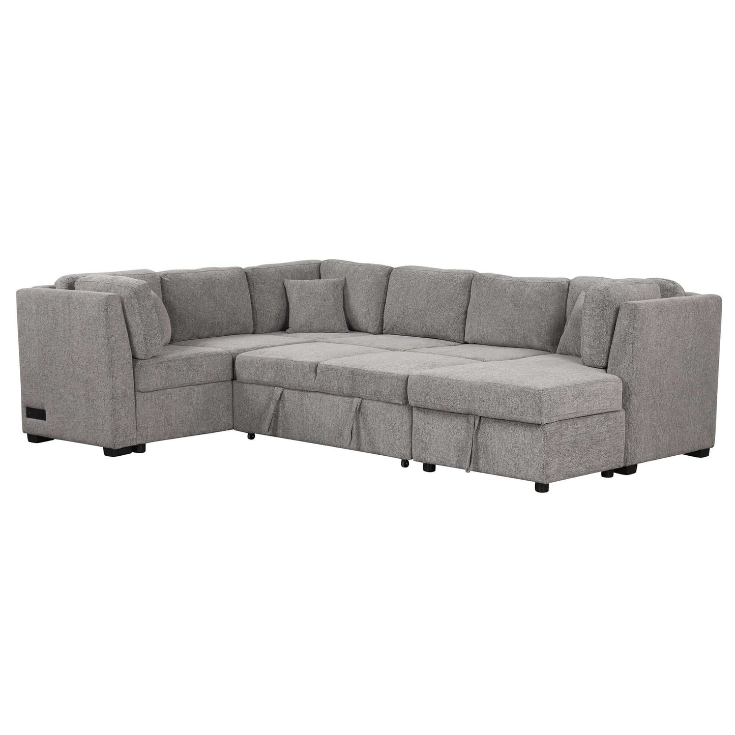 Louie Sectional Sleeper Sofa, Couch with Chaise and Storage - Gray