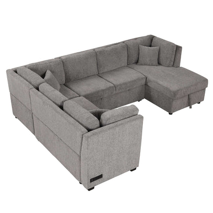 Louie Sectional Sleeper Sofa, Couch with Chaise and Storage - Gray
