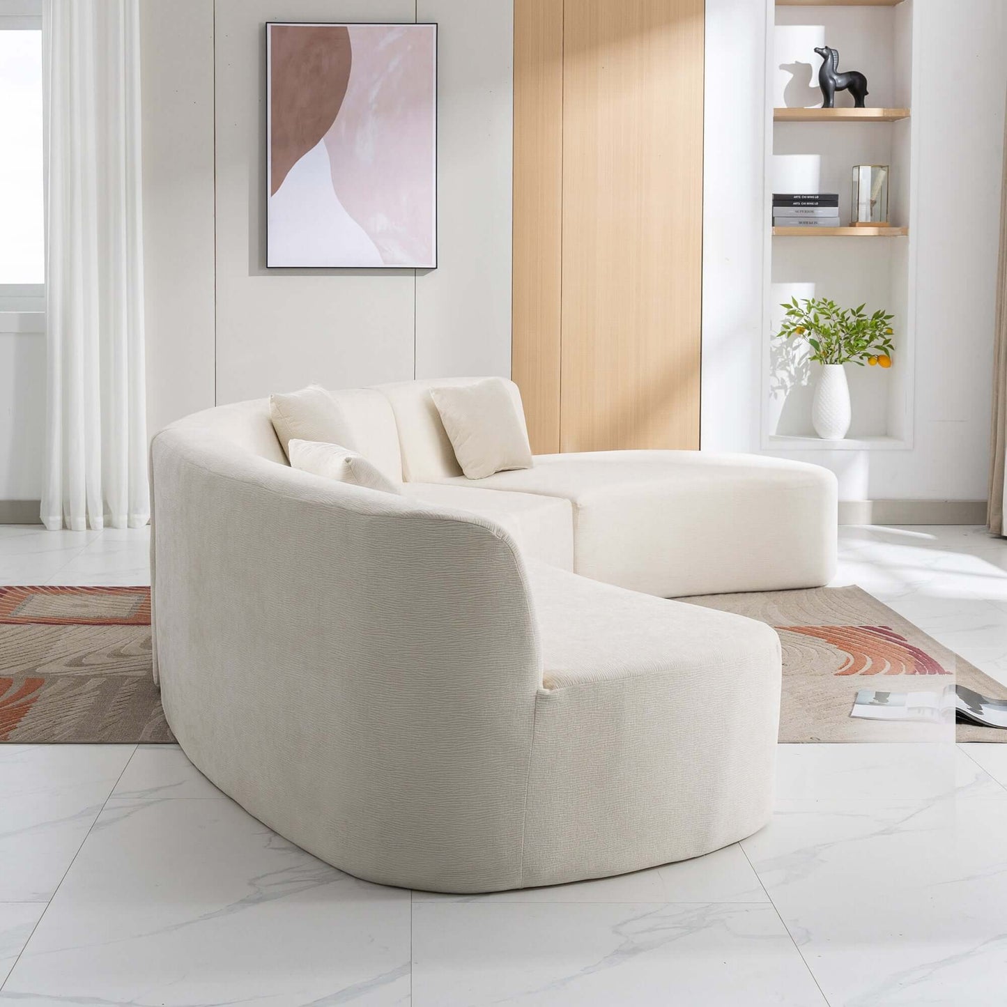 Curved Sofa, Modern Large Sectional Couch - Beige