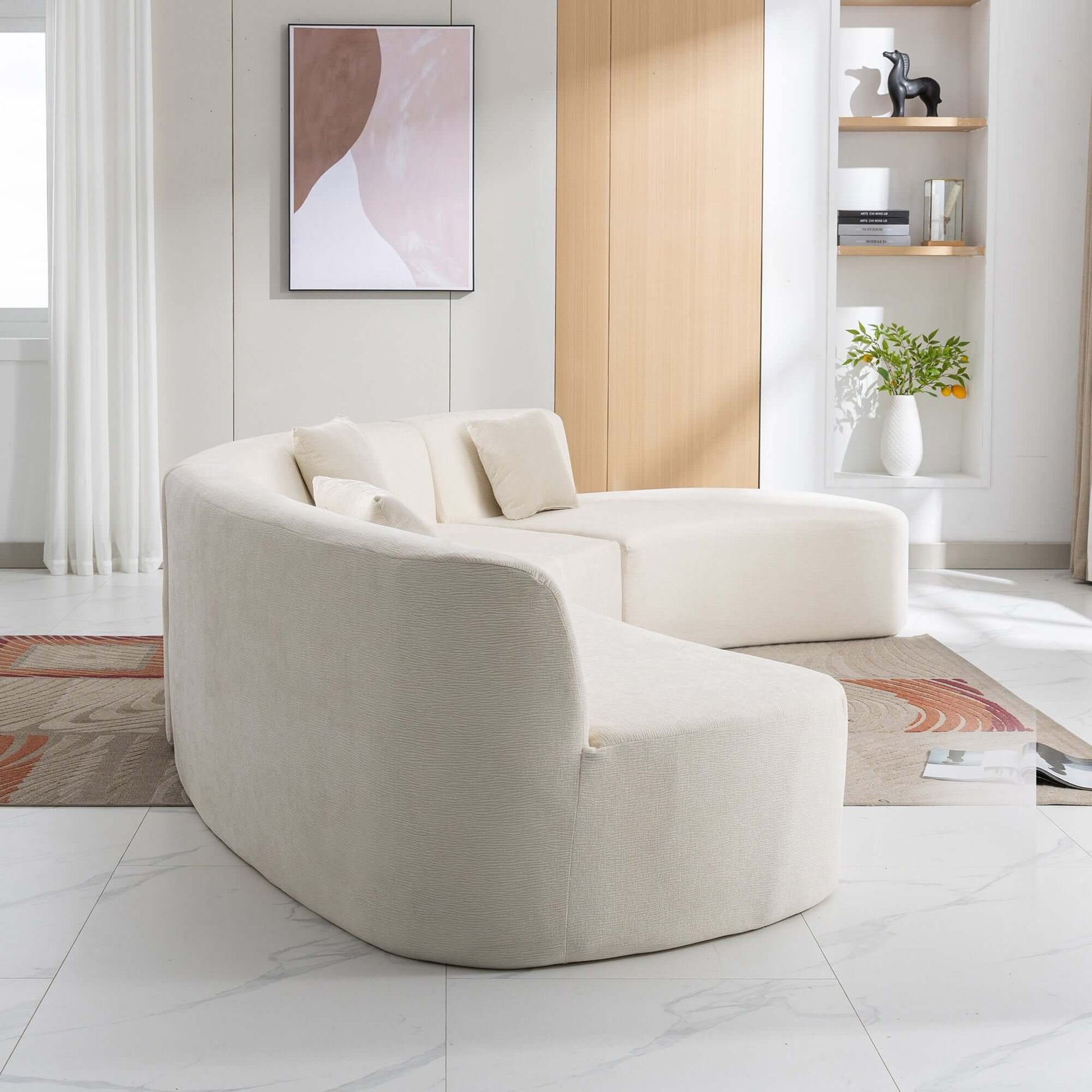 Curved Sofa, Modern Large Sectional Couch - Beige