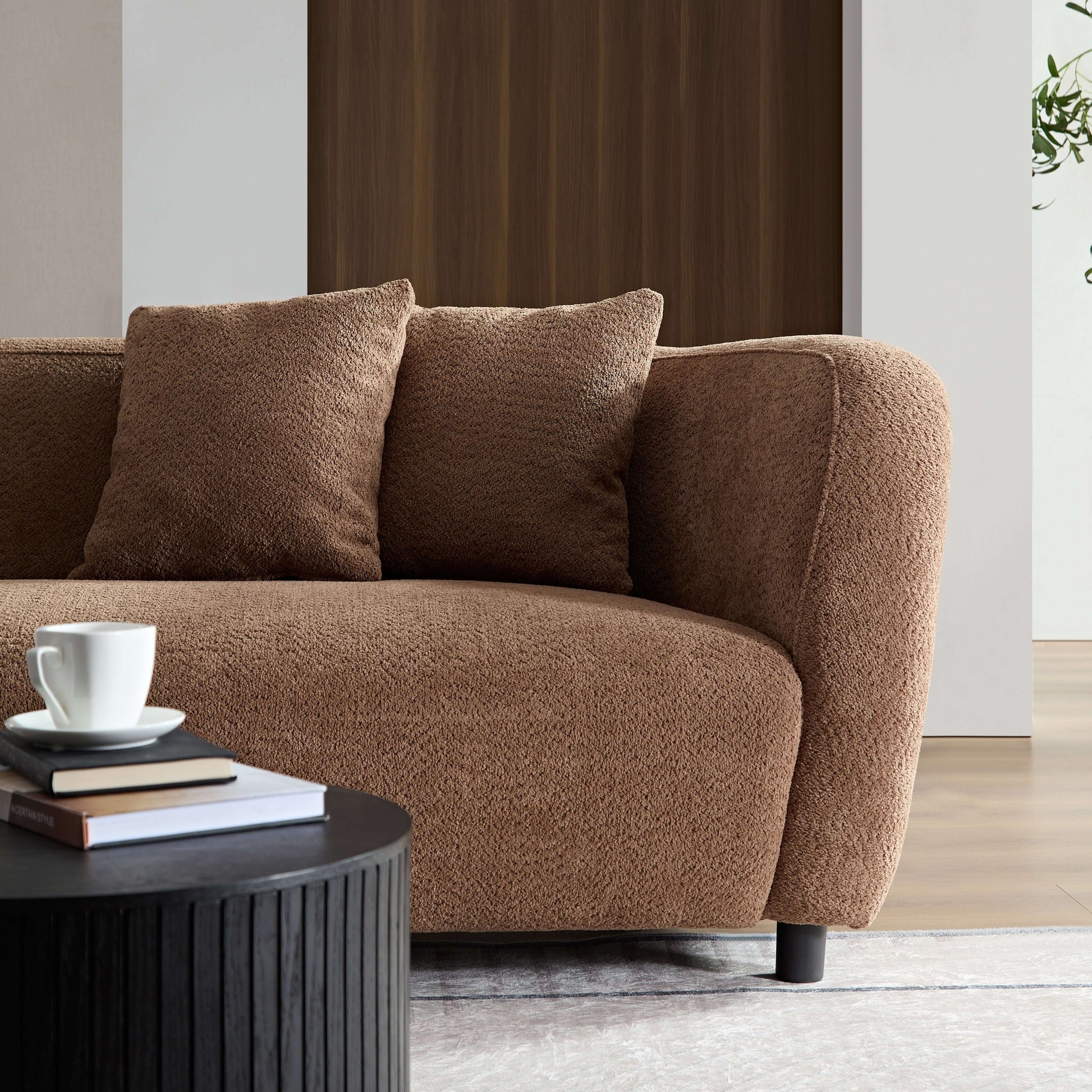 Modern Deep Seat Sofa, Plush Upholstered Couch, Camel