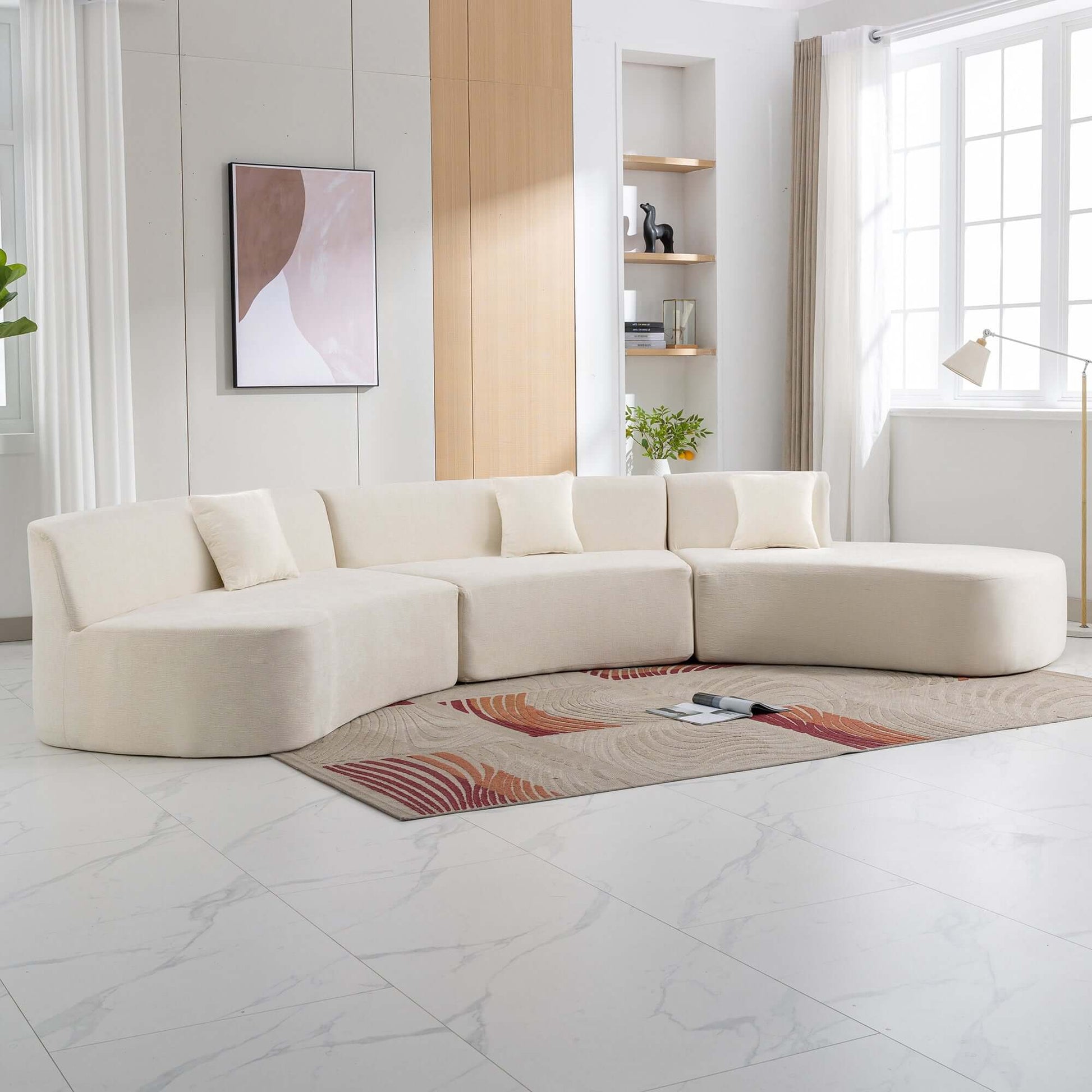 Curved Sofa, Modern Large Sectional Couch - Beige